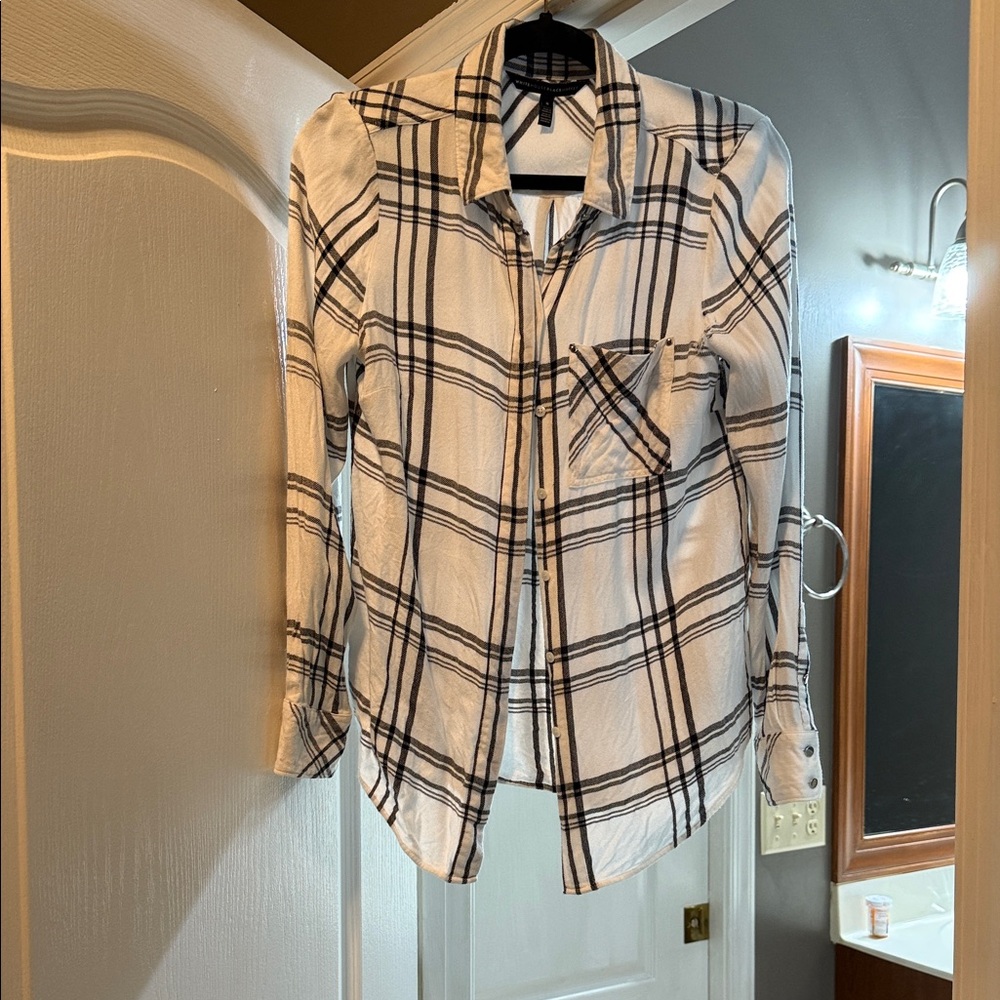 White House Black Market Monochrome Plaid Flannel Shirt